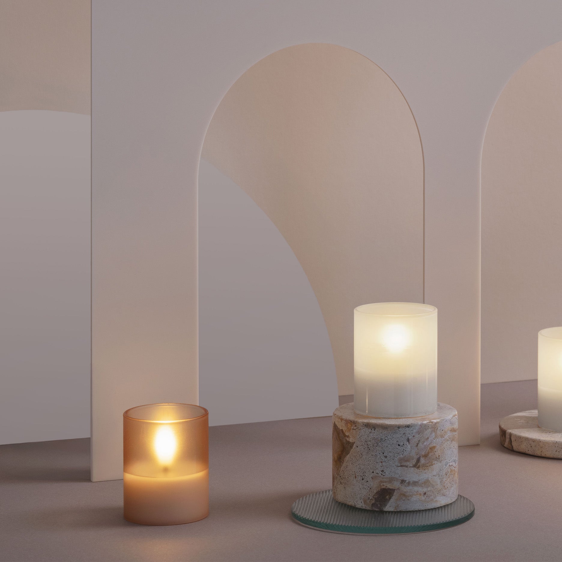 LED Glas-Kerze Hurricane 2 Stk 4,7 x 5,7 cm champagne